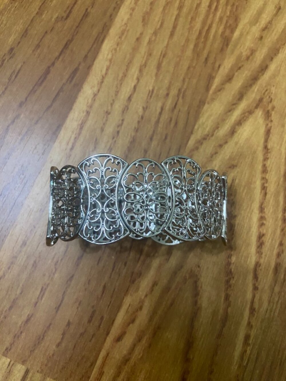 Silver wide bracelet. Stretchy.